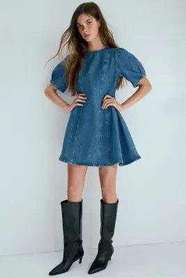 Robe en denim avec jupe évasée - Bleu denim — photo 3