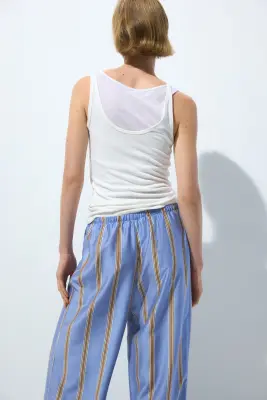 Pantalon large avec cordon de serrage - Bleu clair/rayé — photo 2