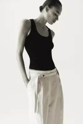 Pantalon large avec ceinture - Crème — photo 1