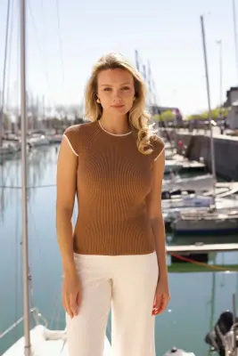Pamela Knit Top - Beige with cream — photo 2
