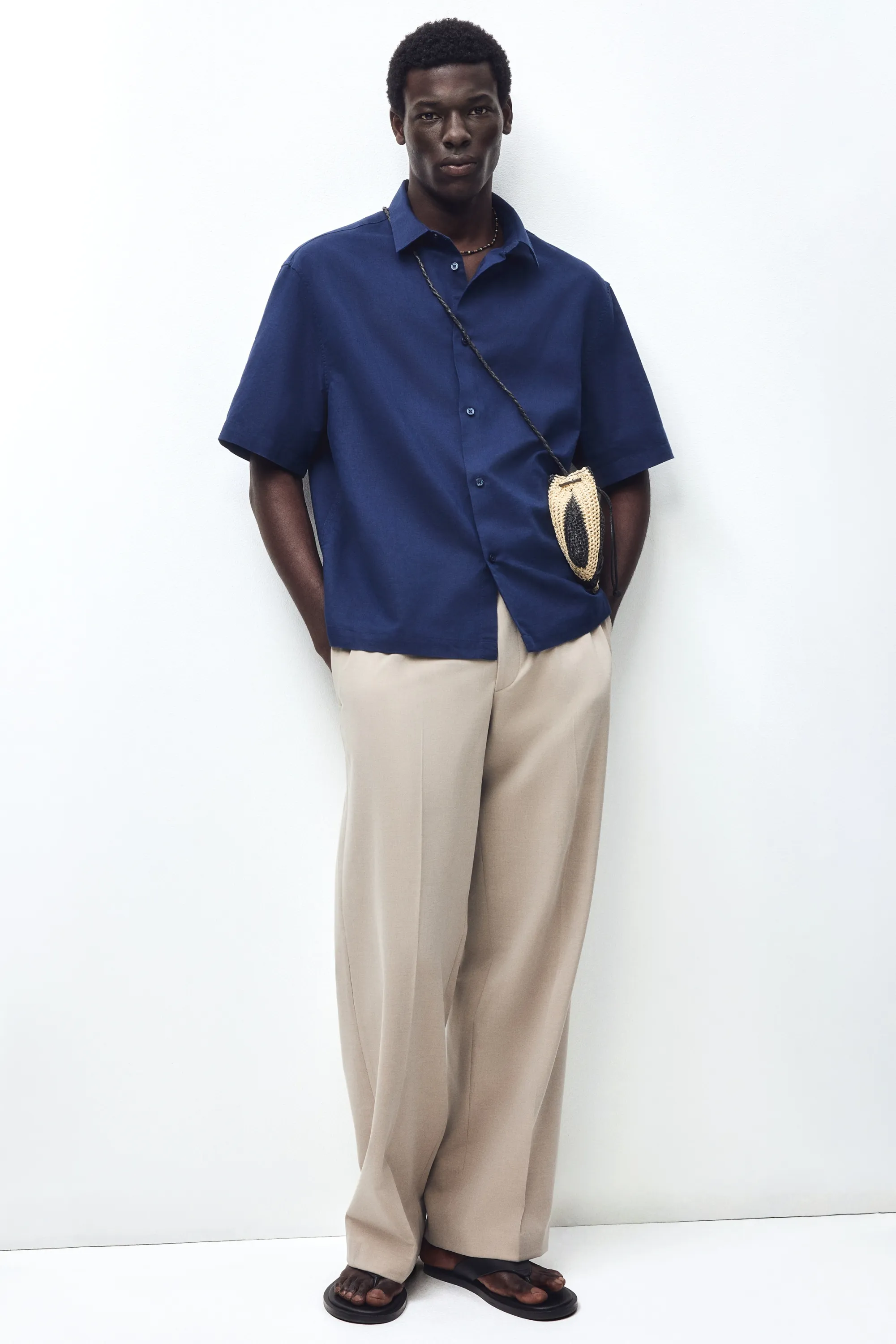 Chemise Relaxed Fit en lin mélangé - Bleu foncé