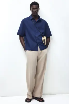 Chemise Relaxed Fit en lin mélangé - Bleu foncé — photo 1