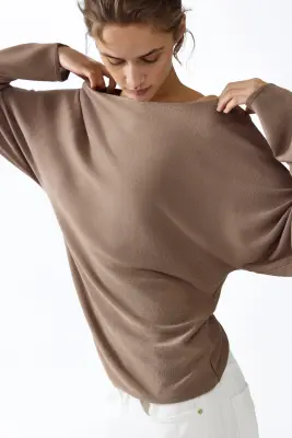 Pull à encolure bateau - Beige foncé — photo 1