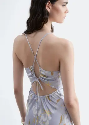 Robe combinaison midi en satin - Bleu clair / Motif fleuri — photo 5