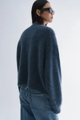 Pull brossé en mohair mélangé - Bleu pigeon — photo 4