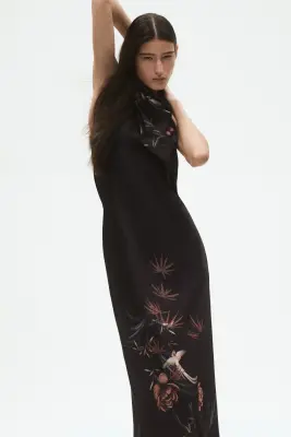 Robe sans manches avec encolure bénitier - Noir/fleurs — photo 3