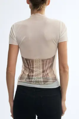 Top imprimé en mesh - Crème/corset — photo 2
