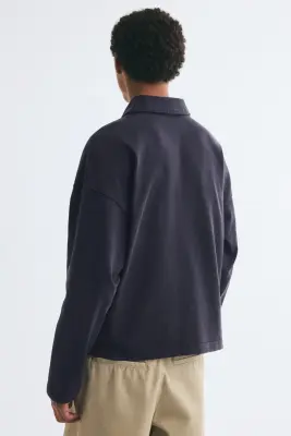 Polo à manches longues Oversized Fit - Bleu marine — photo 3