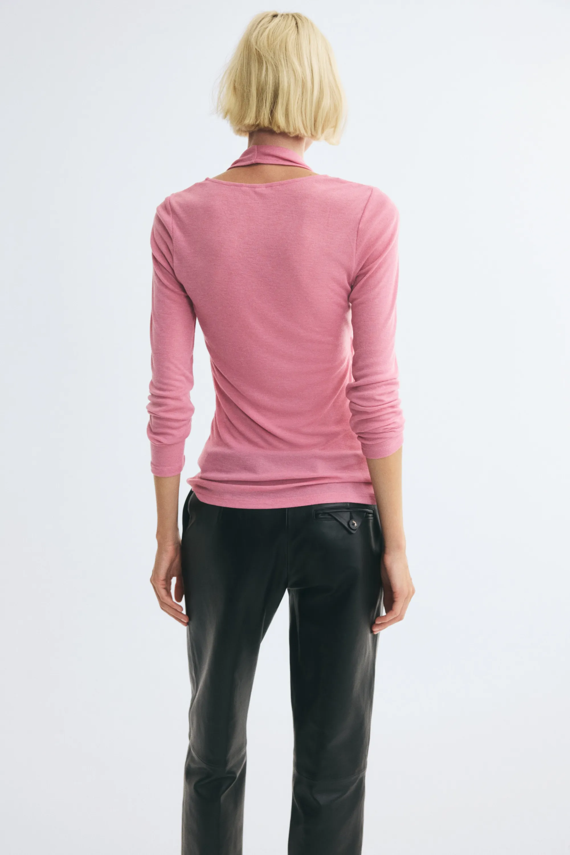Top à effet superposé en maille - Rose