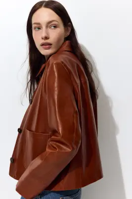 Veste en cuir - Marron — photo 2