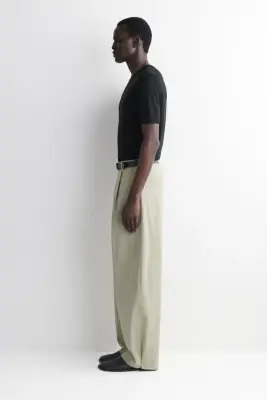 PANTALON BARREL DÉCONTRACTÉ EN COTON ET LIN - KAKI — photo 2