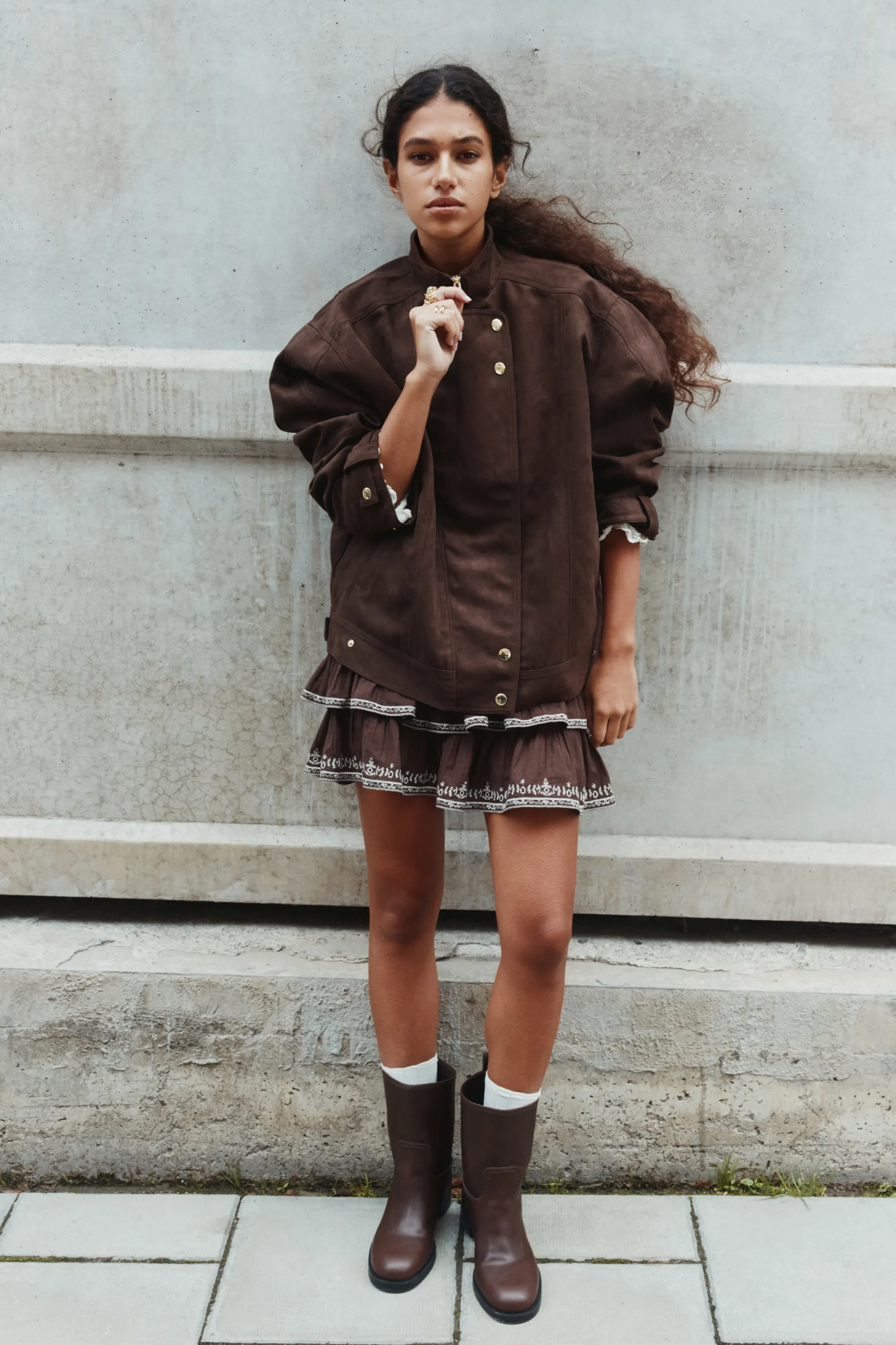 Veste oversize de style motard - Marron foncé