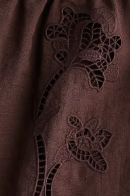 Short avec broderie anglaise - Marron foncé — photo 4