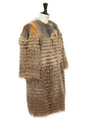 Manteau en fourrure de renard, marmotte marron, beige et roux Prix boutique 2800€ Taille  S — photo 2