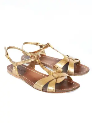 Sandales plates bride cheville en cuir doré Prix boutique 550€ NEUVES Taille 36 — photo 3