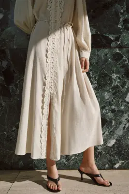 Robe en coton avec dentelle - Crème — photo 2
