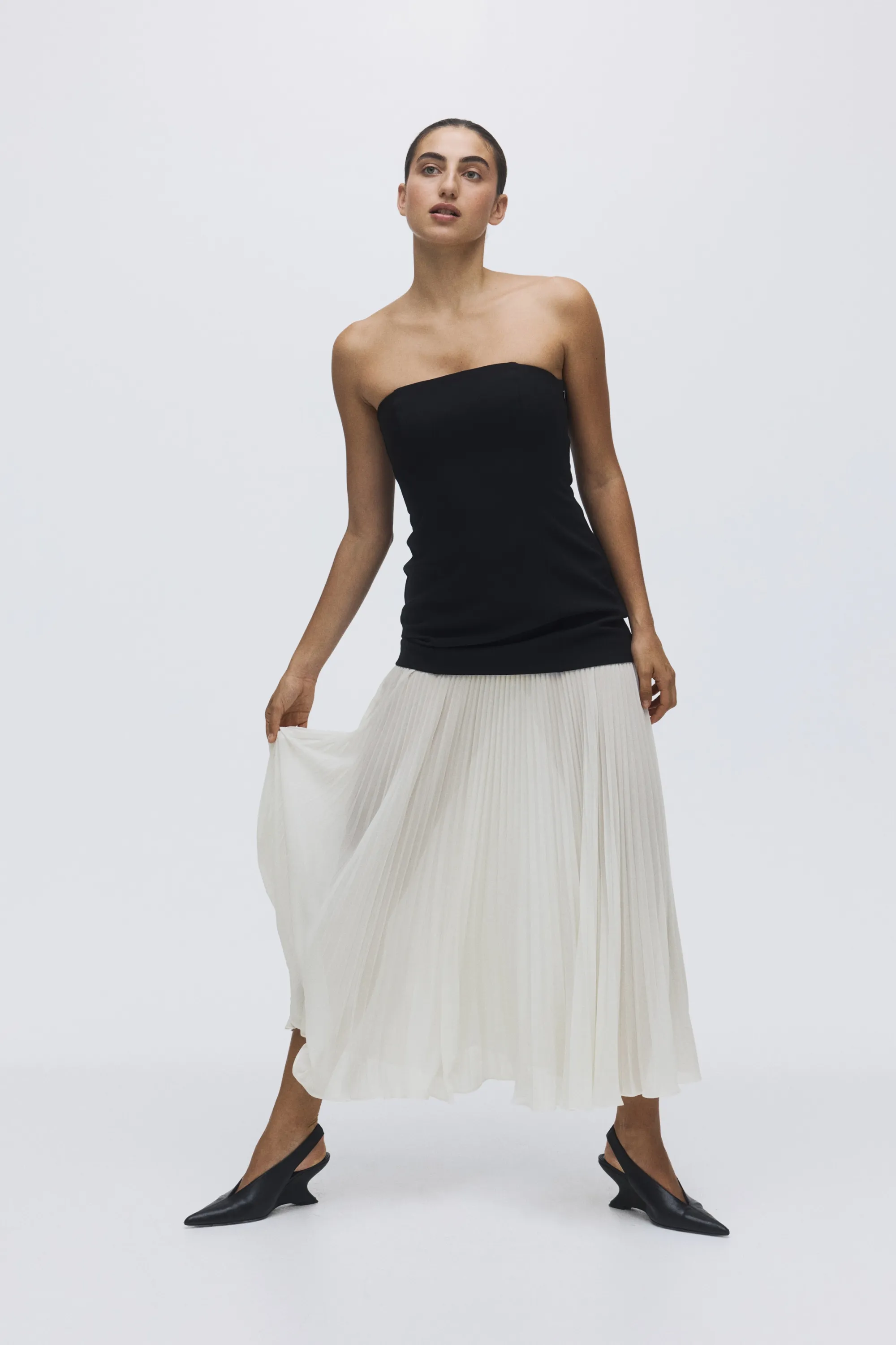 Robe bandeau plissée - Noir/blanc