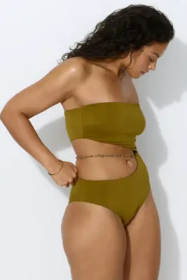 Maillot de bain bandeau paddé High Leg - Vert kaki foncé — photo 2