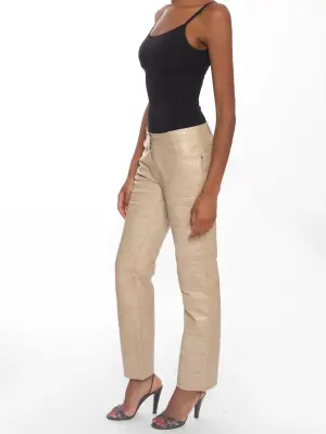 Pantalon en agneau embossé croco beige John Galliano FW 2005 Taille 36 — photo 5