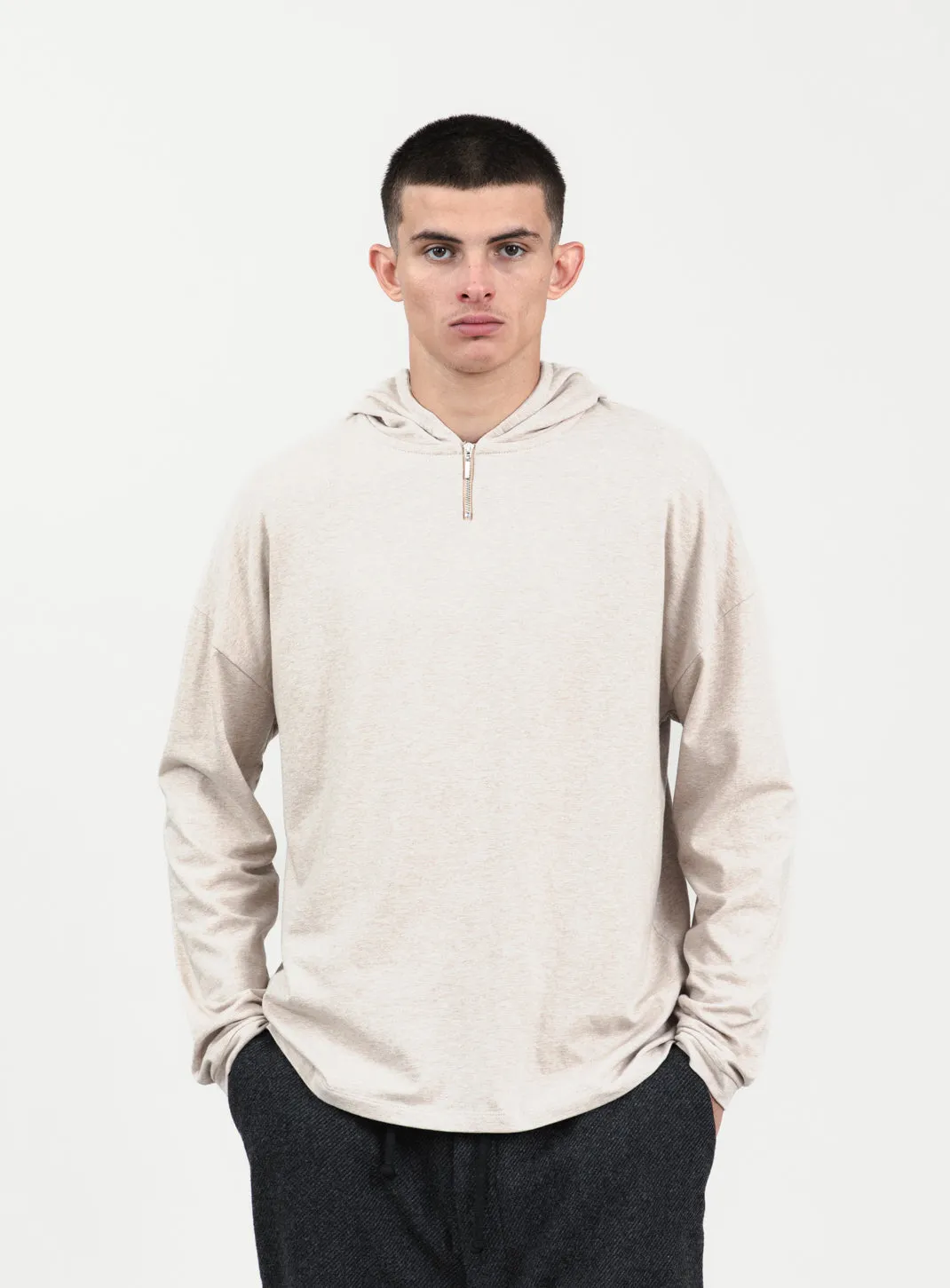 Hooded T-Shirt in Heather Beige Cotton & Elastane