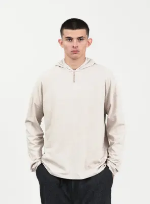 Hooded T-Shirt in Heather Beige Cotton & Elastane