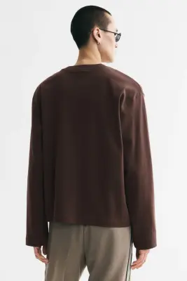T-shirt à manches longues Relaxed Fit en interlock - Marron foncé — photo 3