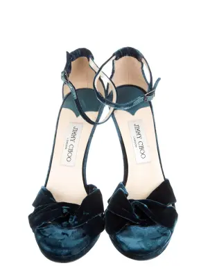 Sandales Macy en velours bleu vert et cuir boucle cheville cristal Prix boutique 950€ Taille 40 — photo 4