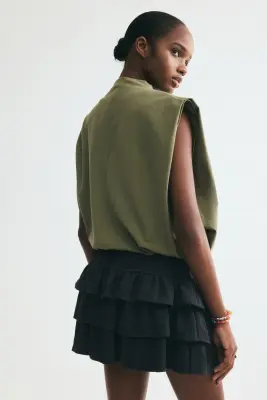 Top plissé en coton - Vert olive — photo 2