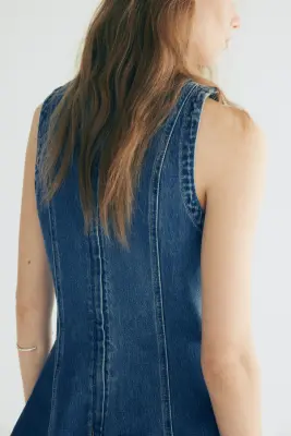 Robe en denim avec jupe évasée - Bleu denim — photo 3