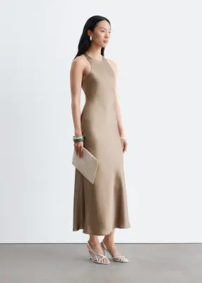 Robe midi en satin sans manches - Champagne — photo 3