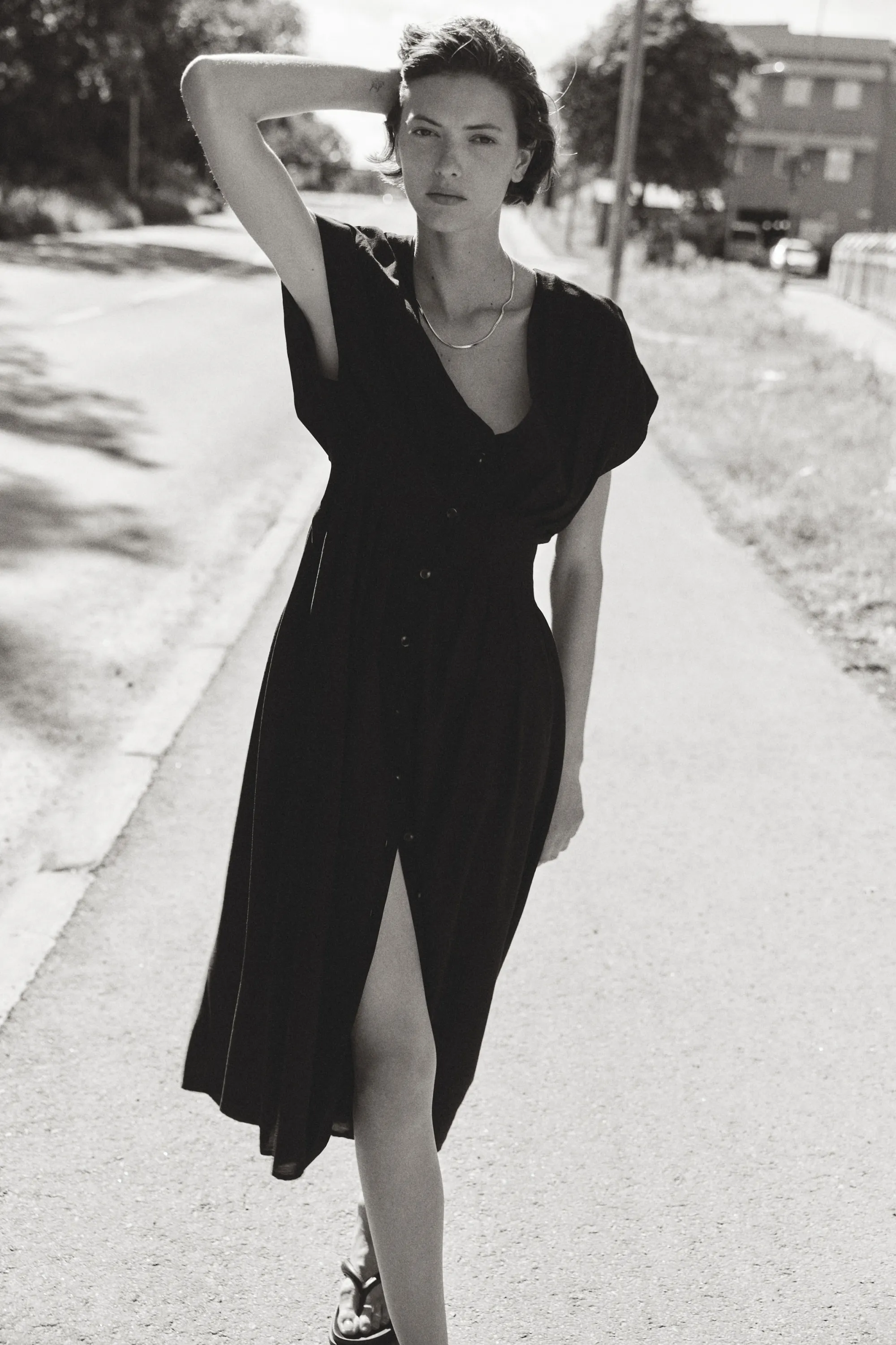 Robe midi à boutons - Noir
