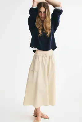 Jupe évasée en twill de coton - Beige clair — photo 1