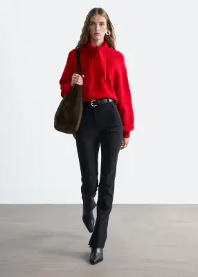 Pull en laine mérinos à écharpe - Rouge — photo 3