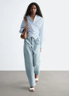 Chemise en coton à taille ceinturée - Rayures bleues et blanches — photo 2