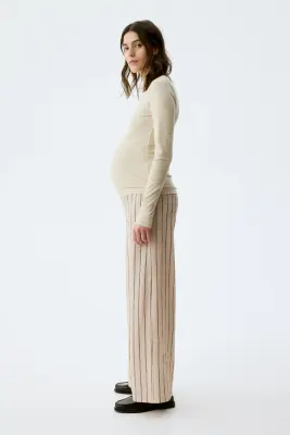 MAMA Pantalon large - Beige clair/rayé — photo 2