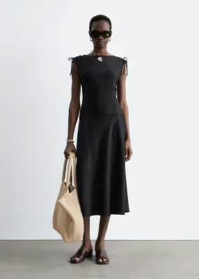 Robe midi évasée en lin - Noir — photo 3