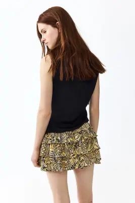 Mini jupe-short à étages en viscose - Beige/noir — photo 2