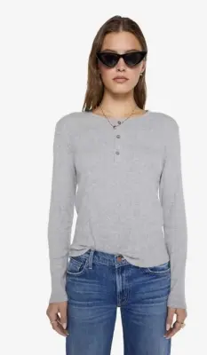 Nouveau ! MOTHER T-shirt The LS Itty Henley Heather Grey COMING SOON ! PRÉCOMMANDE !