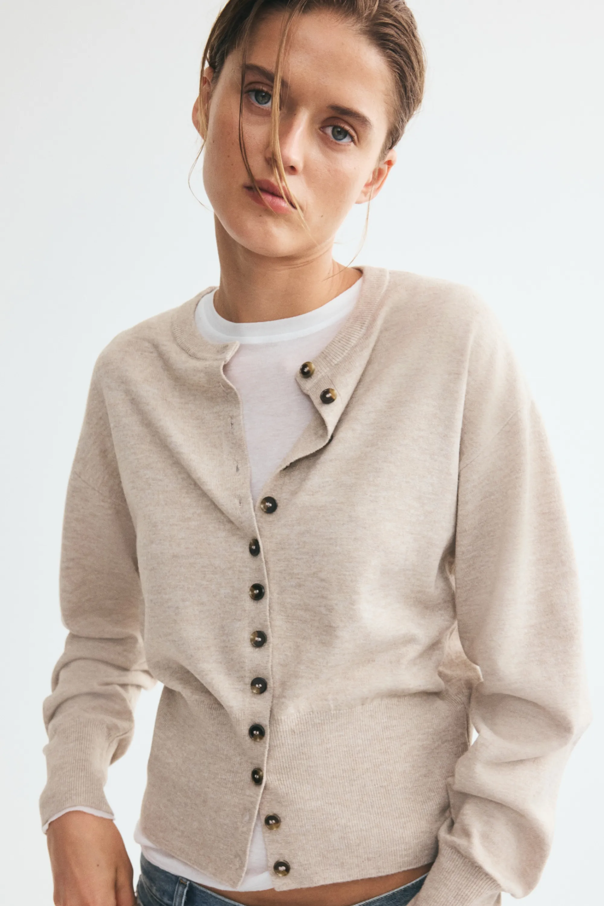 Gilet en maille fine - Beige clair chiné