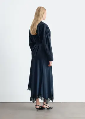 Jupe longue avec détails en dentelle - Bleu foncé — photo 5