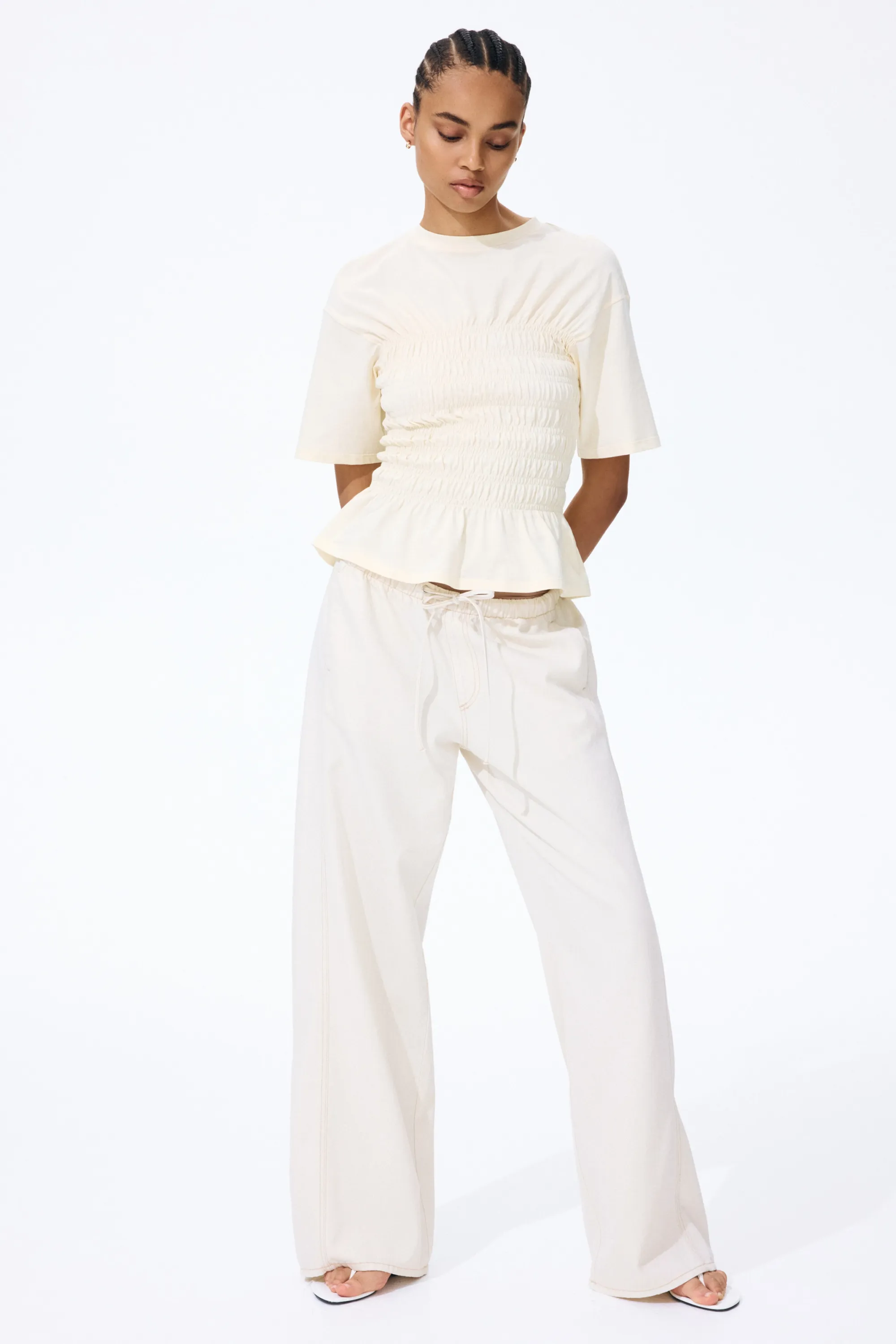 Pantalon à cordon en denim - Beige clair