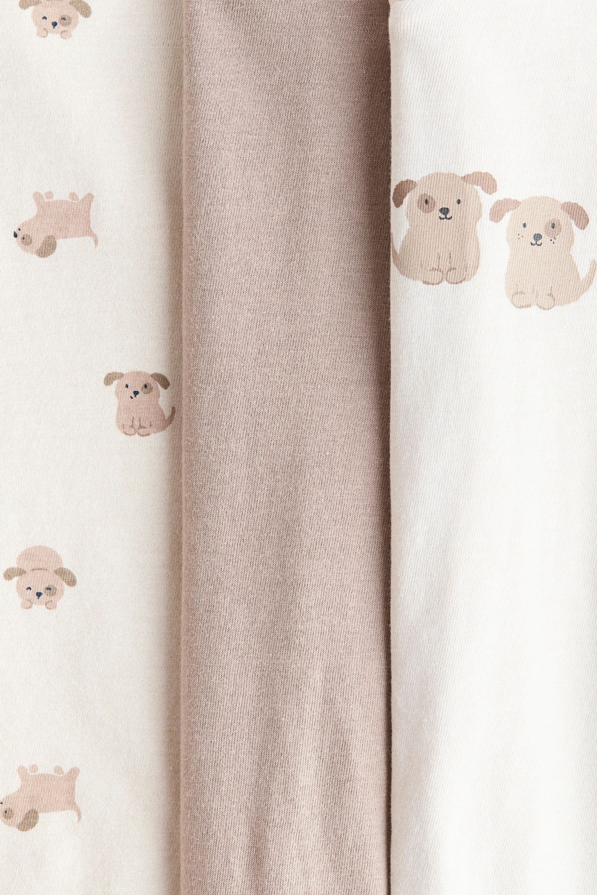 Lot de 3 pyjamas zippés en coton - Beige/chiens