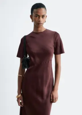 Robe longue à manches courtes - Marron foncé — photo 2
