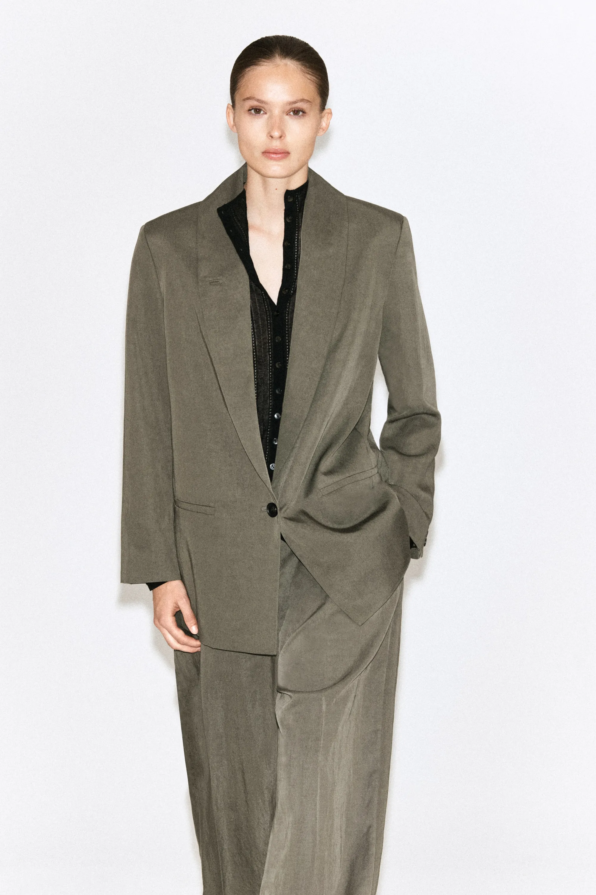 BLAZER FLUIDE À COL CHÂLE - BEIGE FONCÉ