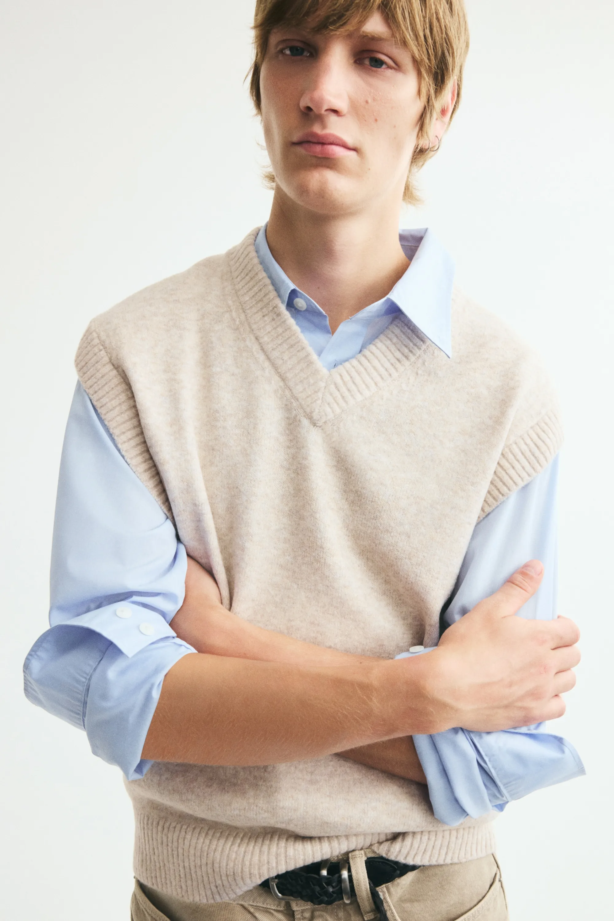Pull sans manches Relaxed Fit - Beige clair chiné