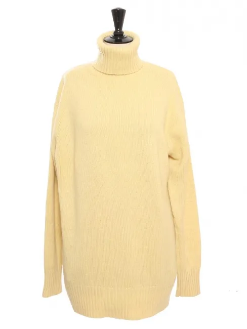 Pull col roulé en laine de cachemire 100% jaune pâle Prix boutique 1700€ Taille XL