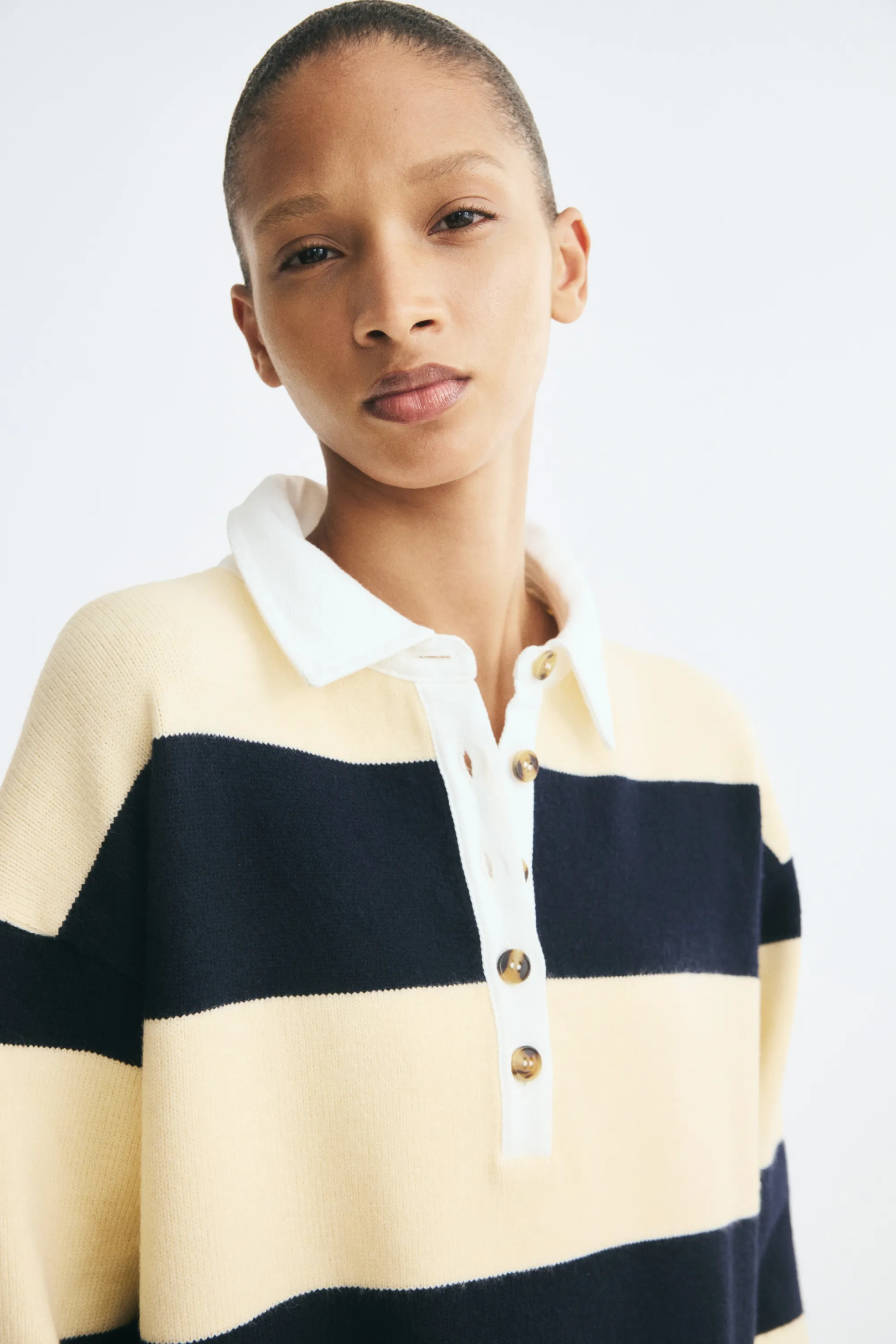 Pull avec col - Jaune clair/rayures noires