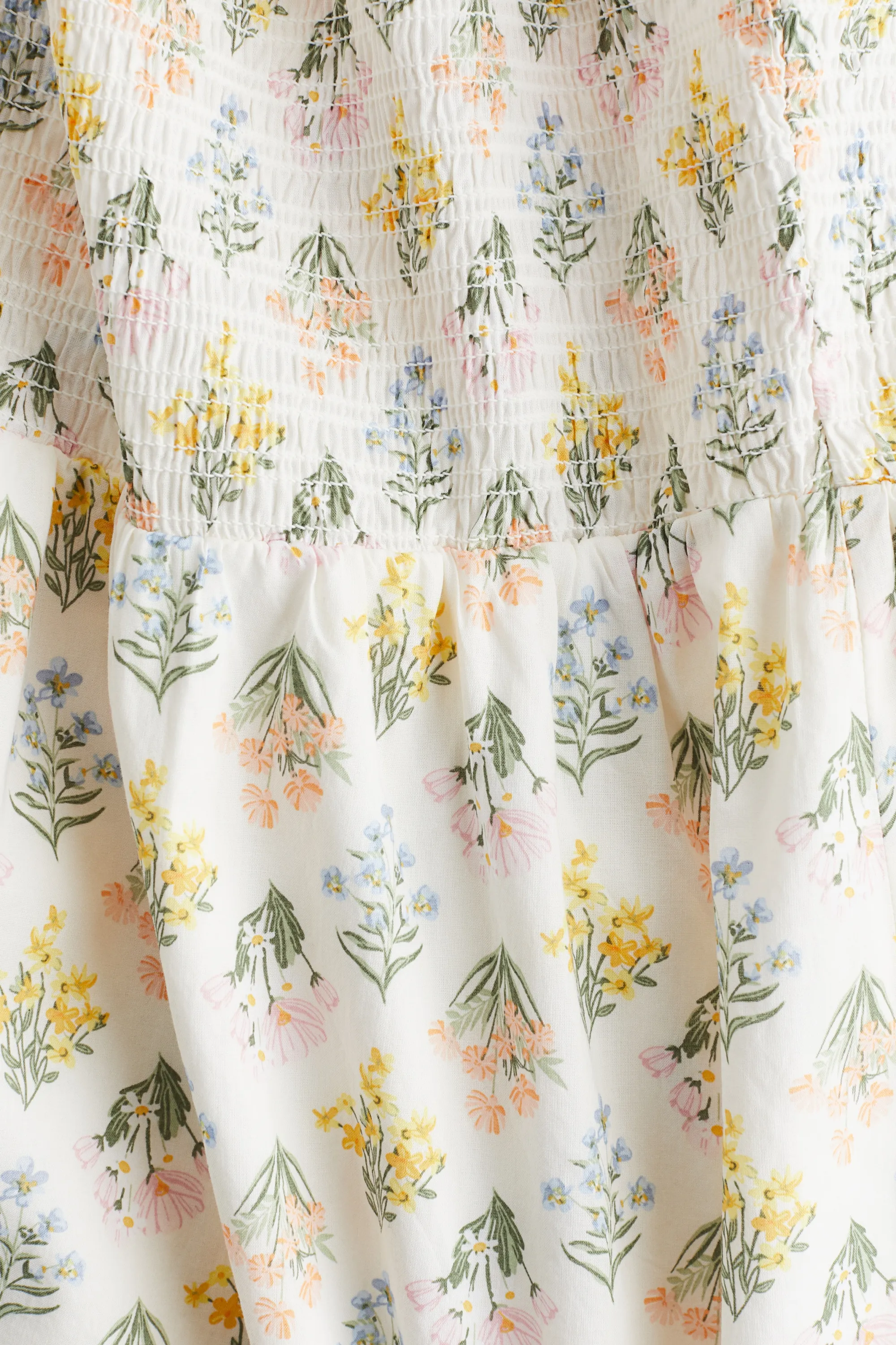 Robe en coton avec manches bouffantes - Crème/fleuri