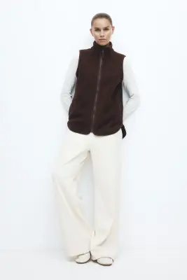 Veste sans manches Regular Fit en tissu Teddy bear - Brun expresso — photo 1