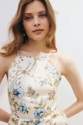 Robe à bretelles fines avec dos ouvert - Crème/fleuri — photo 1